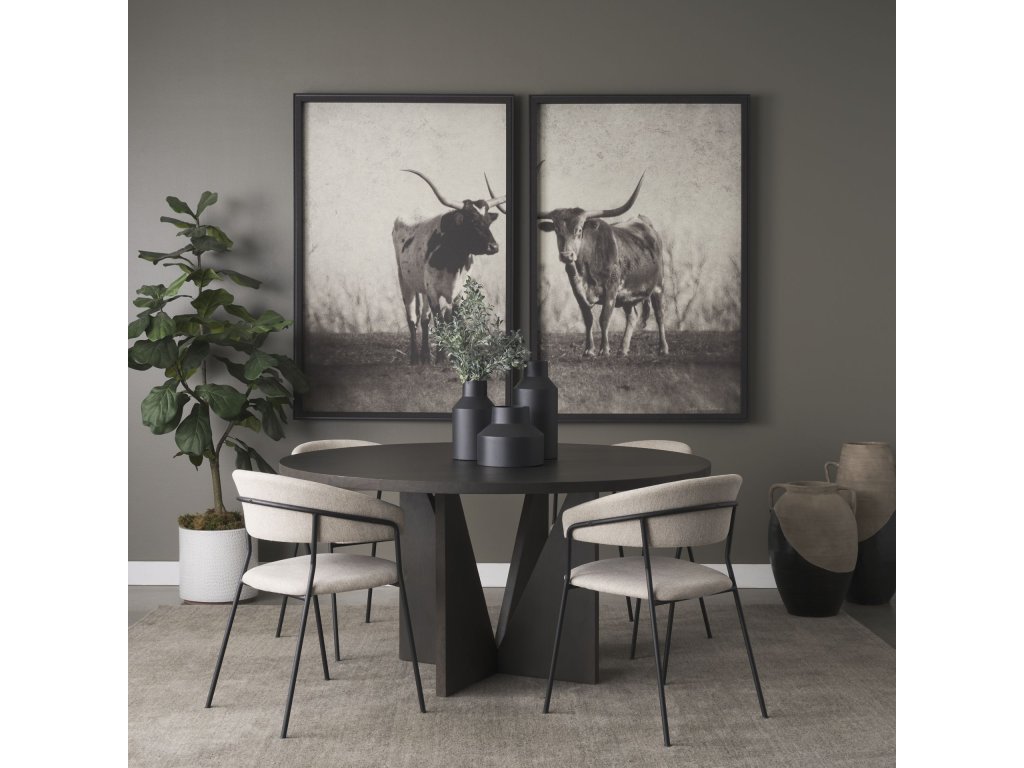 60" Round Textured Espresso Wood w/ Geometrical Base Dining Table