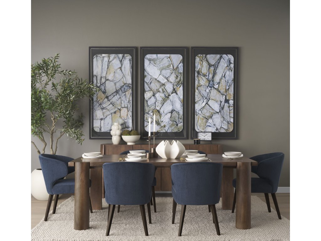 23.5L x 24.0W x 32.0H Navy Fabric Seat w/ Dark Brown Wooden Legs Wingback Dining Chair - Alternative View