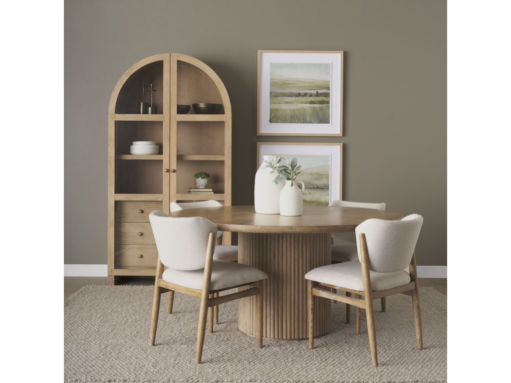60L x 60W x 30H Light Brown Wood Round Fluted Dining Table