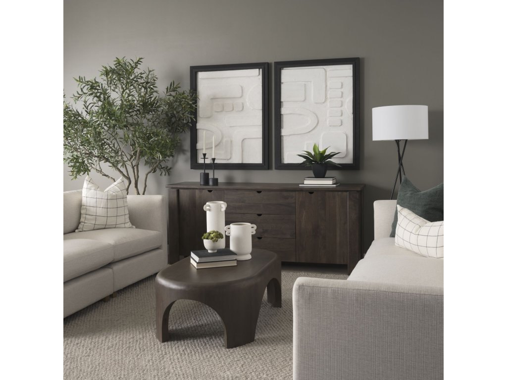 2 Door Solid Dark Brown Wood w/ 3 Drawers Sideboard - Alternative View