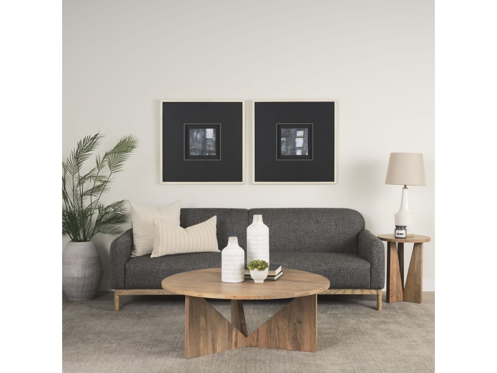 Sofa w/ Medium Brown Wood and Gray Fabric
