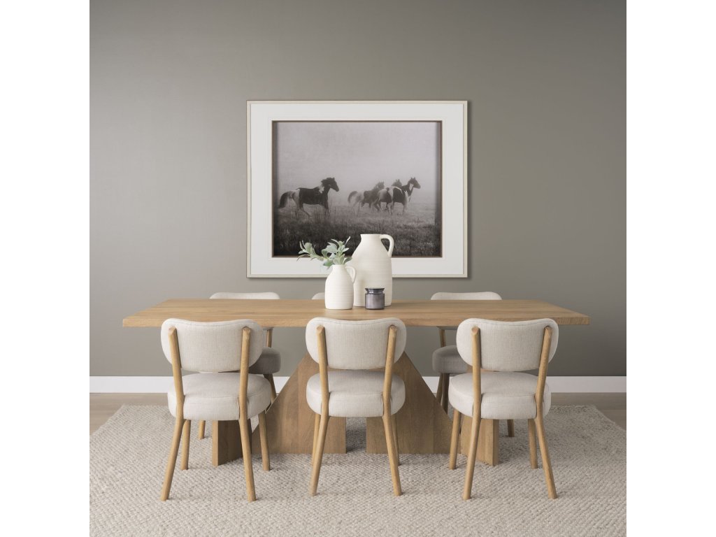 Dining Chair w/ Medium Brown Wood and Beige Fabric