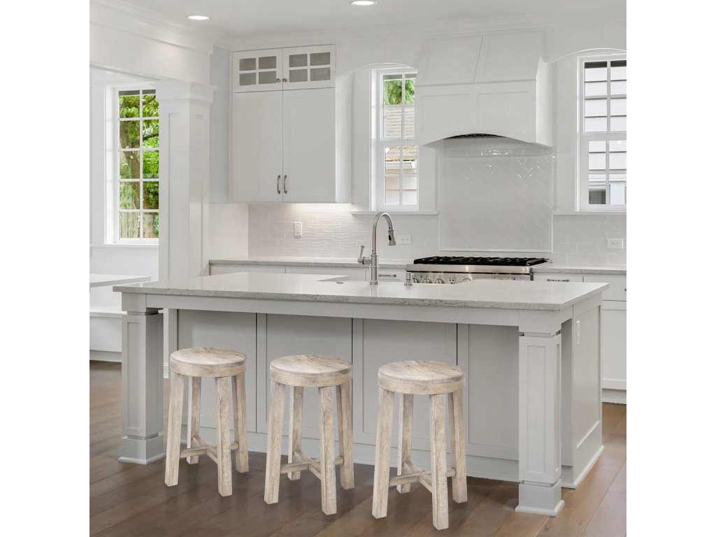 26" Total Height White Washed Wood Stool - Alternative View