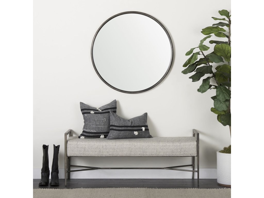 55.0L Gray Herringbone Fabric Seat w/ Antique Nickel Metal Frame Bench - Alternative View