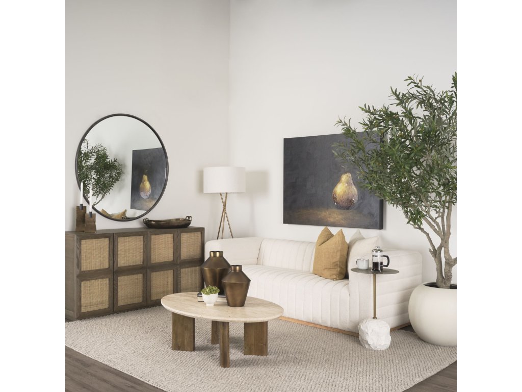 Travertine + Mango Wood Leg Oval Coffee Table