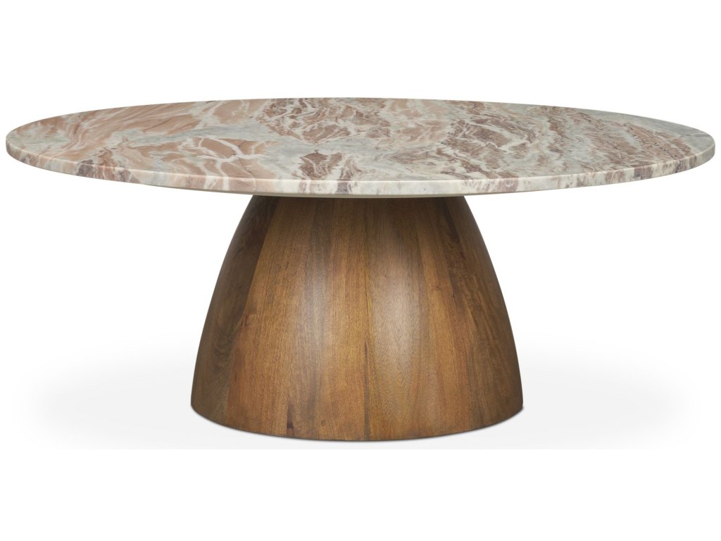 Round Brown Pedestal w/ Pink Marble Top Coffee Table