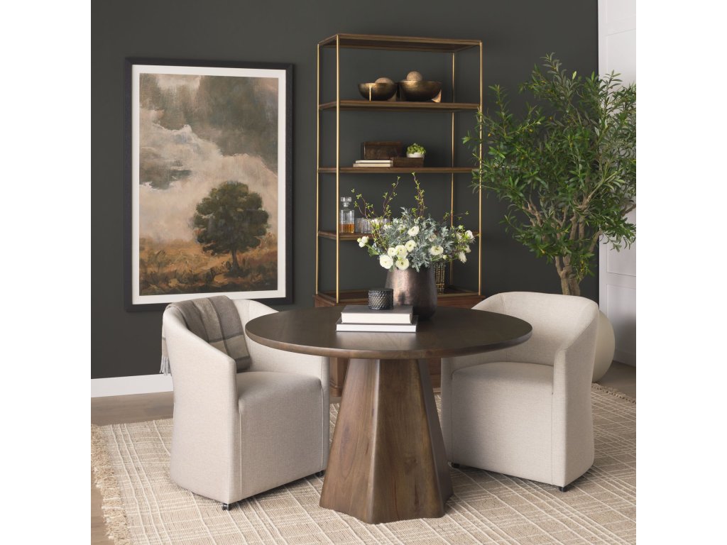 Dark Brown Wood w/ Antiqued Aged Brass Metal 2-Door Open Shelving Unit