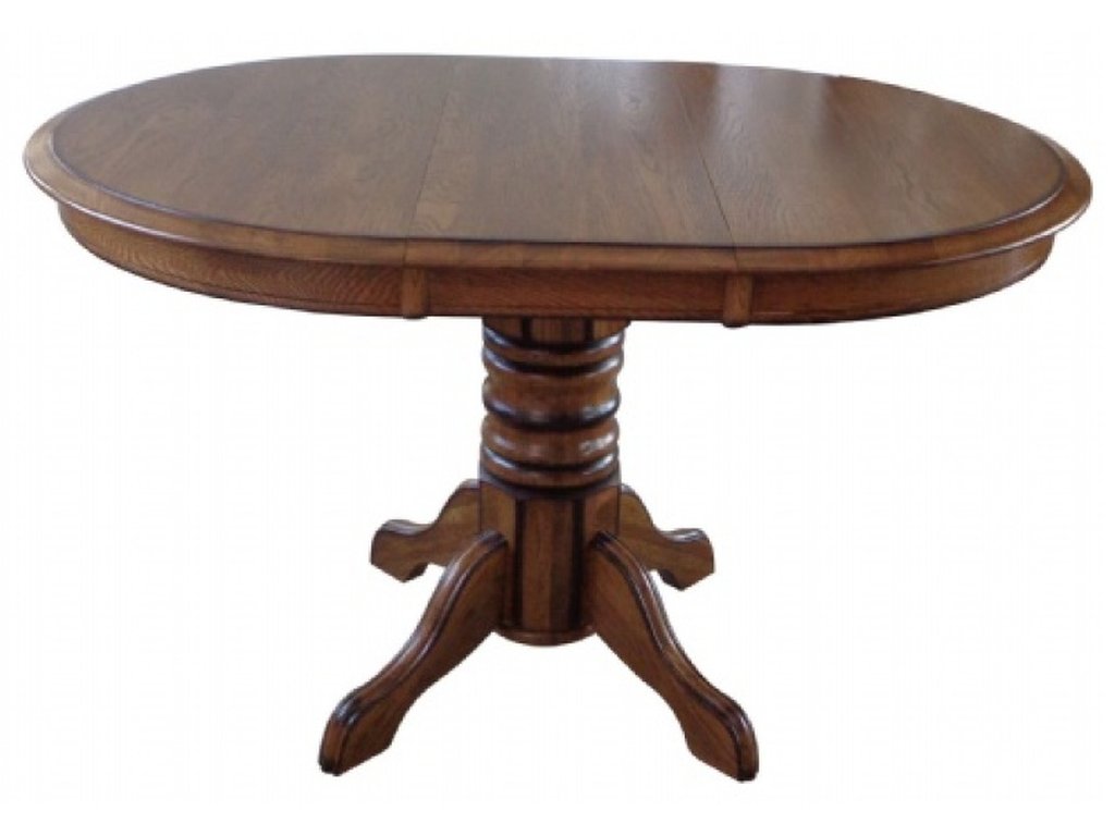 36"" Round Pedestal Dining Table w/ 1 pc 12"Leaf & Empire Feet, Solid Oak Top