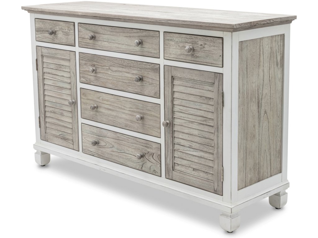 Sea Winds Islamorada 6-Drawer/2-Door Dresser in Dapple Grey/Blanc