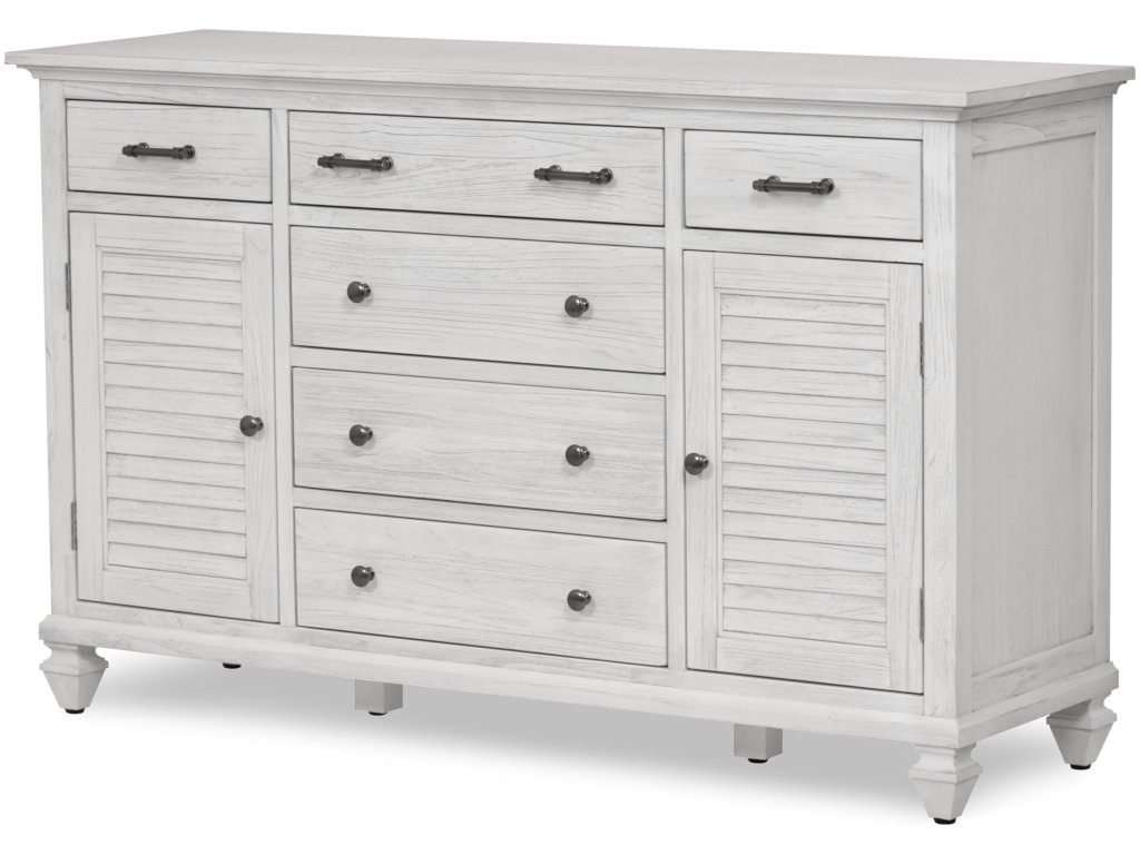 Sea Winds Surfside 6-Drawer/2-Door Dresser in Distressed White
