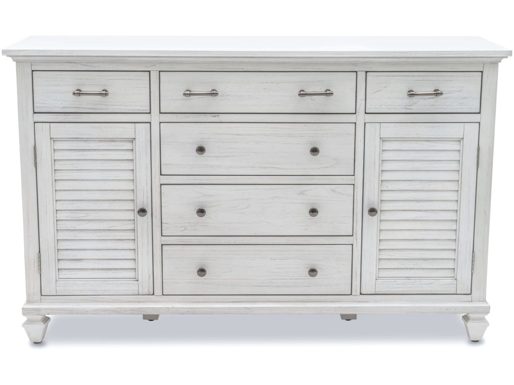 Sea Winds Surfside 6-Drawer/2-Door Dresser in Distressed White - Alternative View