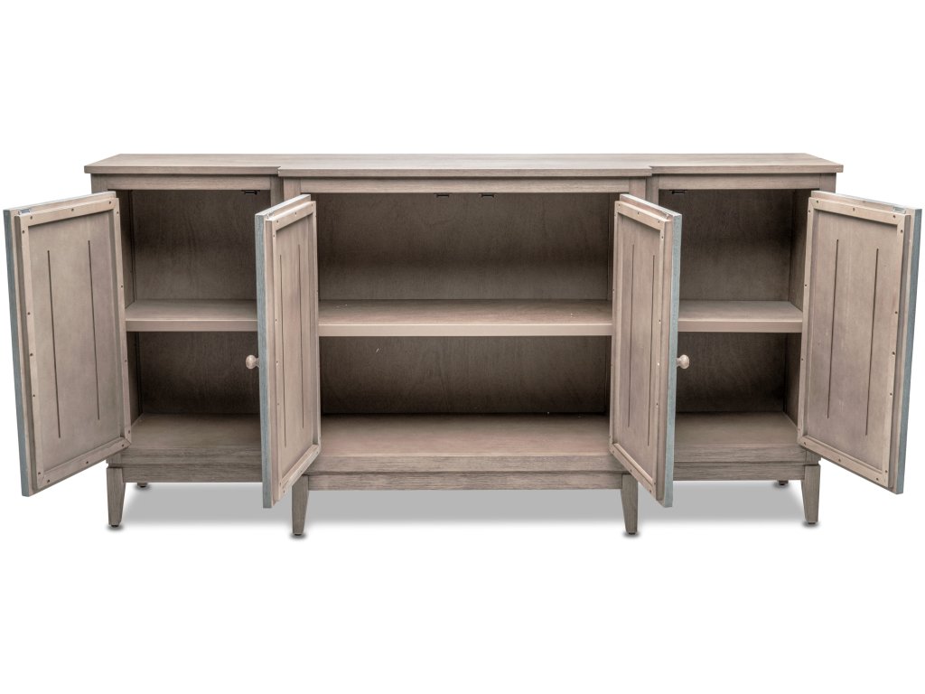 Sea Winds Sanibel 4-Door Credenza, TV Stand, Entertainment Unit, Hallway Dresser in Green/Grey