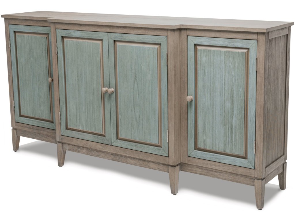 Sea Winds Sanibel 4-Door Credenza, TV Stand, Entertainment Unit, Hallway Dresser in Green/Grey