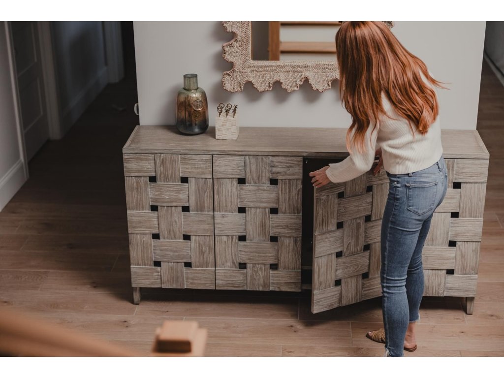 Sea Winds Wooden Weave 4-Door Credenza, Soft Close Doors in Grey Wash - Alternative View