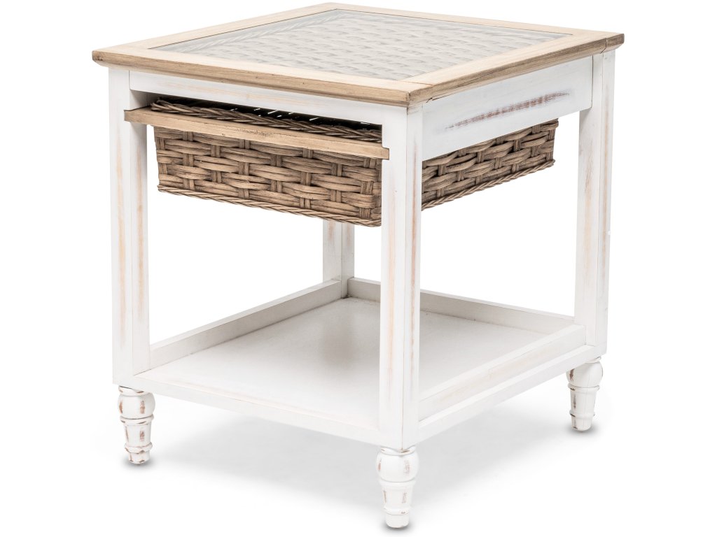 Sea Winds Island Breeze 1-Basket End Table in Weathered Wood/White
