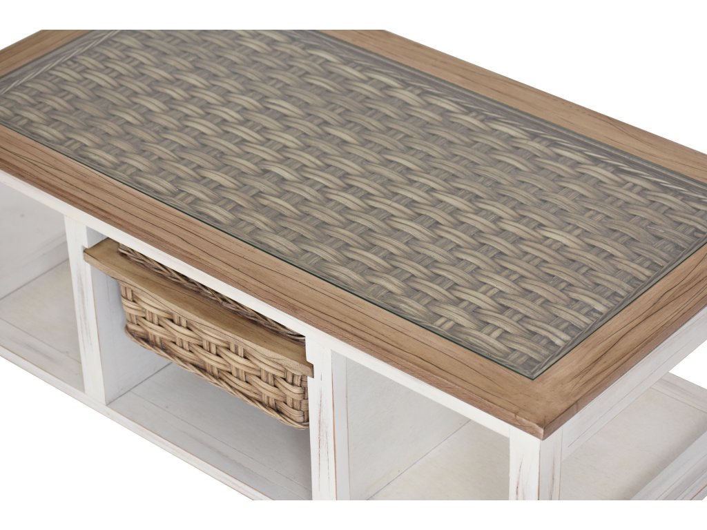 Sea Winds Island Breeze 1-Basket Coffee Table in Weathered Wood/White
