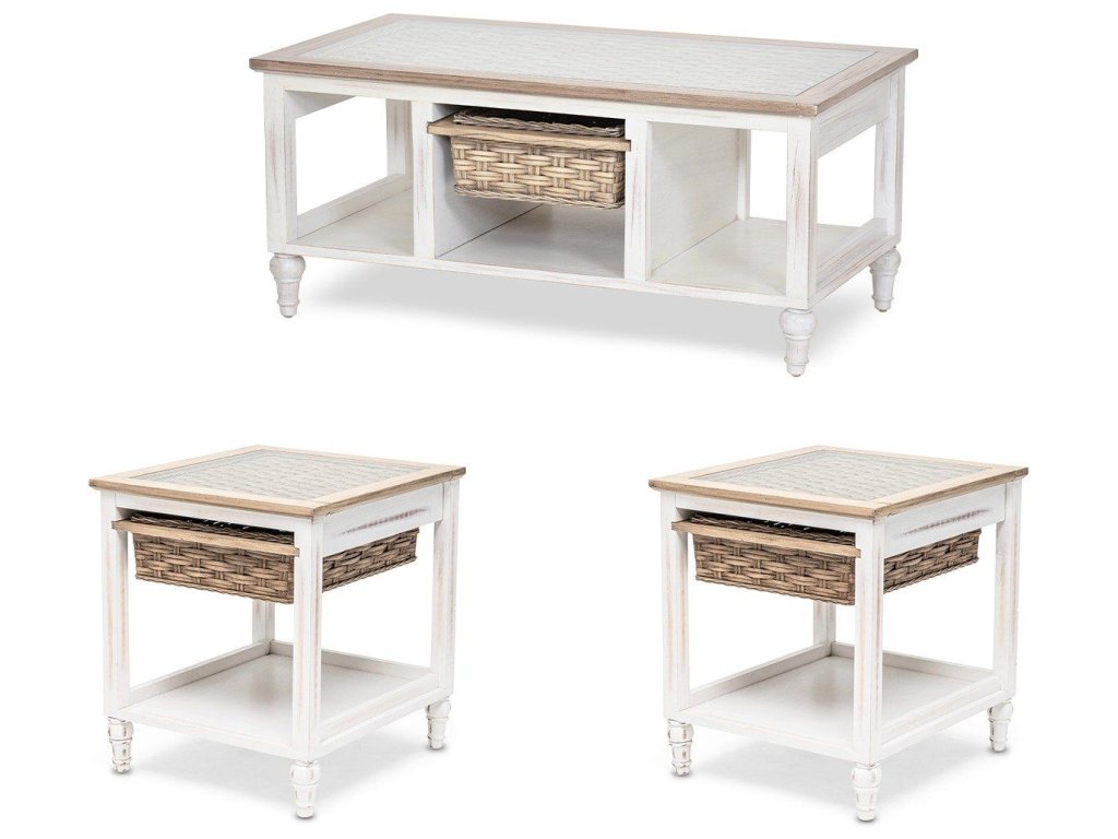 Sea Winds Island Breeze 3pc Occasional Set in Weathered Wood/White