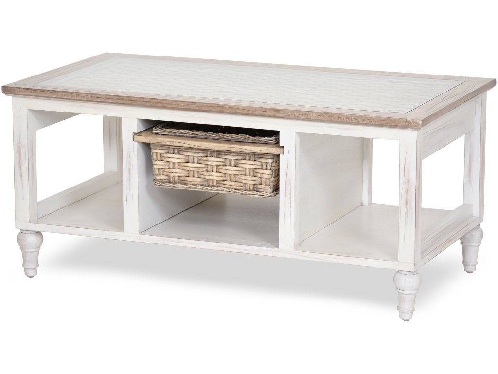 Sea Winds Island Breeze 1-Basket Coffee Table in Weathered Wood/White