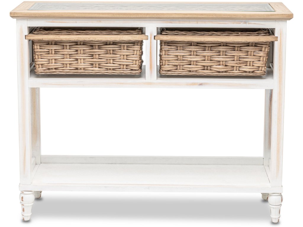 Sea Winds Island Breeze 2-Basket Console Table in Weathered Wood/White