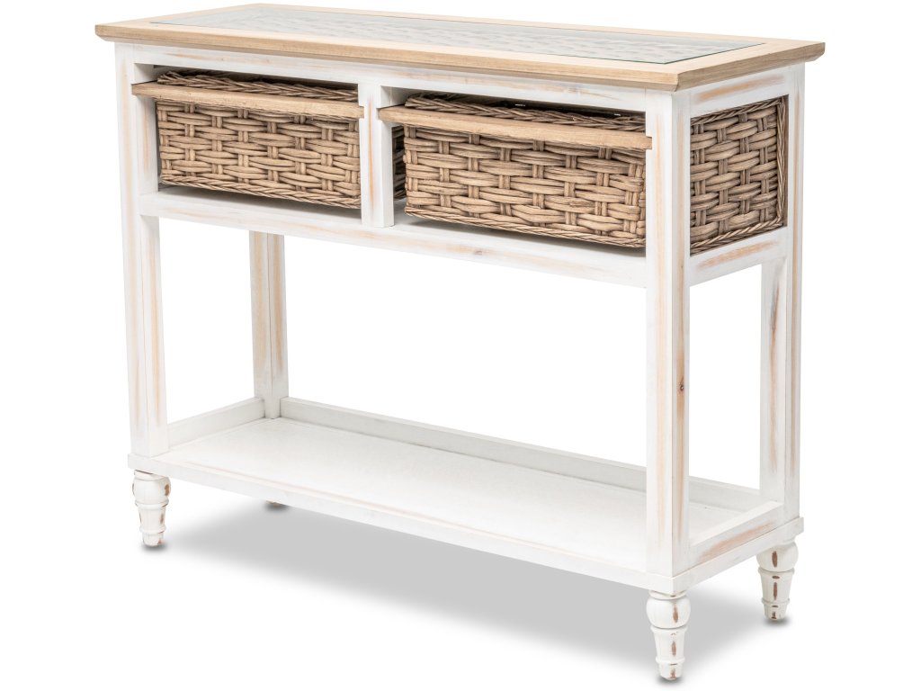 Sea Winds Island Breeze 2-Basket Console Table in Weathered Wood/White