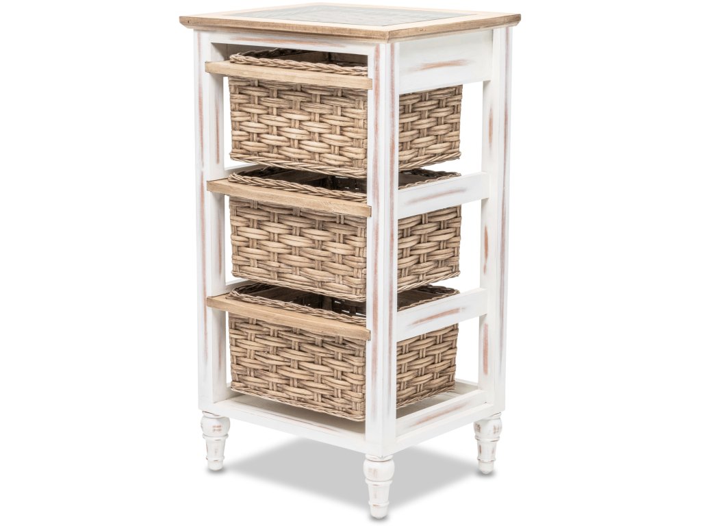 Sea Winds Island Breeze 3-Basket Storage Cabinet in Weathered Wood/White