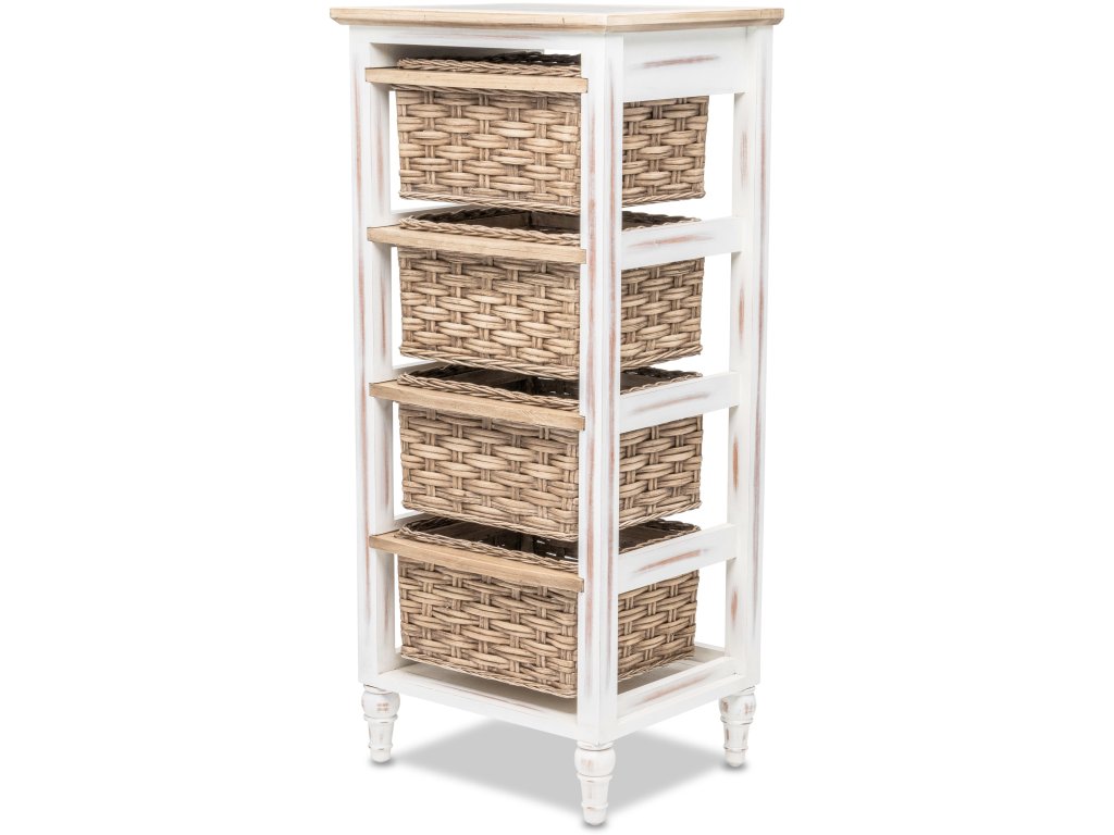 Sea Winds Island Breeze 4-Basket Vertical Storage Cabinet in Weathered Wood/White