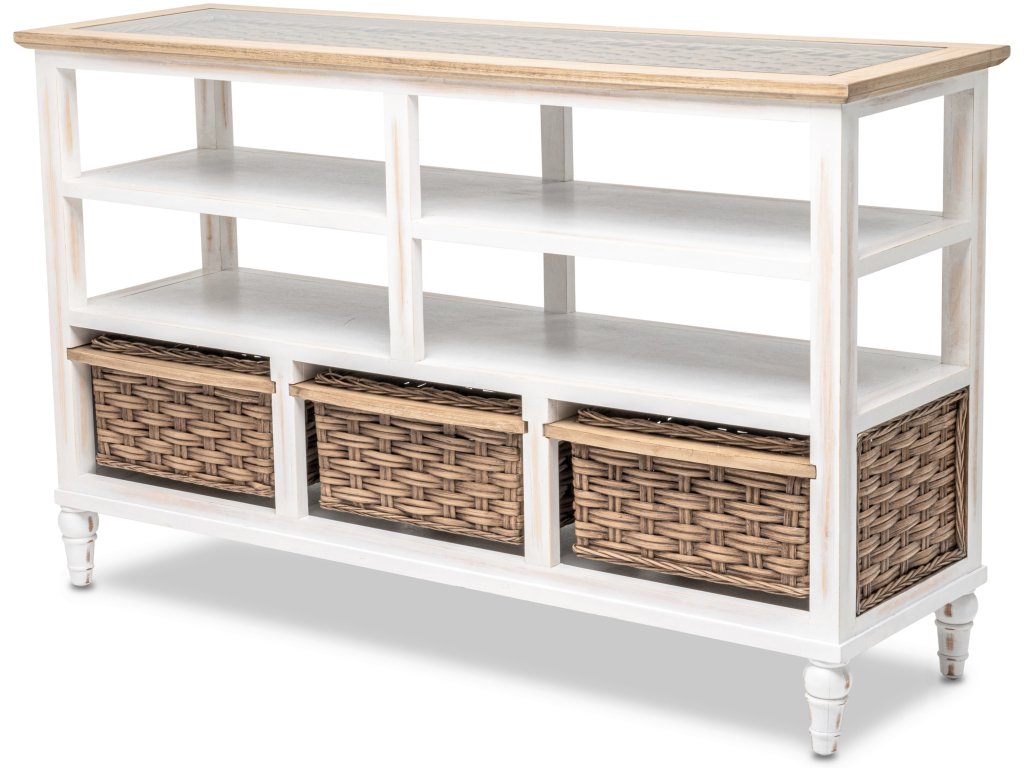 Sea Winds Island Breeze 3-Basket Entertainment Center in Weathered Wood/White