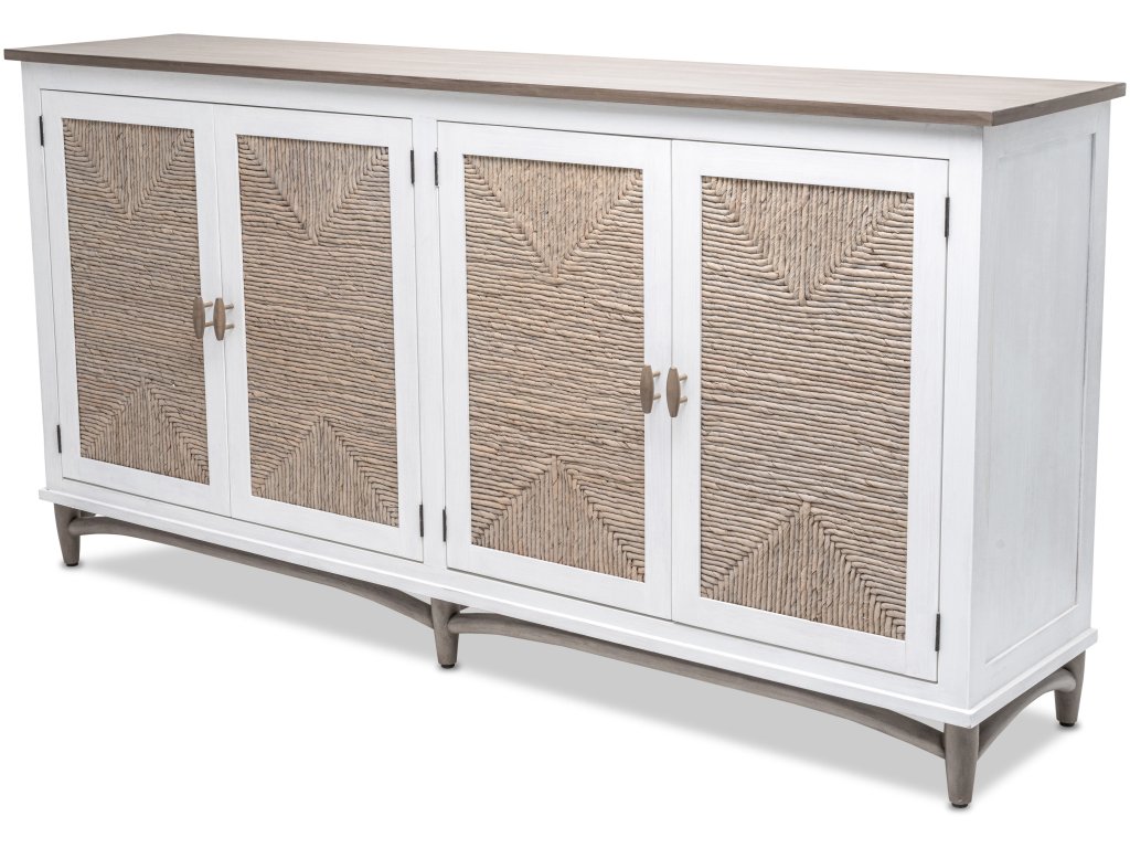 Sea Winds Port Royale 4-Door Credenza, TV Stand, Entertainment Unit, Hallway Dresser in Sea Drift/White