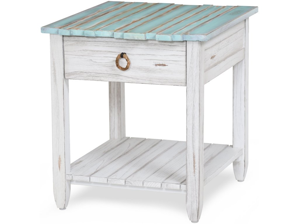 Sea Winds Picket Fence End Table in Distressed Bleu/White