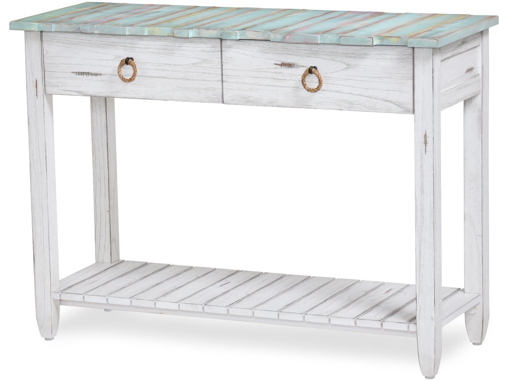 Sea Winds Picket Fence Console Table in Distressed Bleu/White