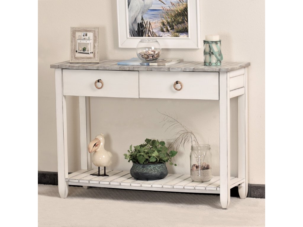 Sea Winds Picket Fence Console Table in Distressed Grey