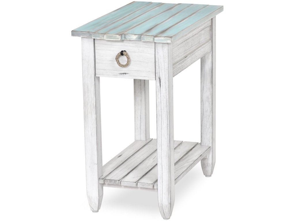 Sea Winds Picket Fence Chairside Table in Distressed Bleu/White