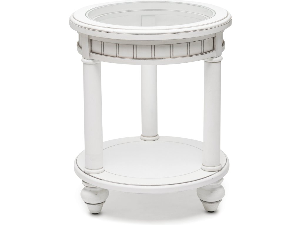 Sea Winds Monaco Round End Table with Tray Insert in Blanc