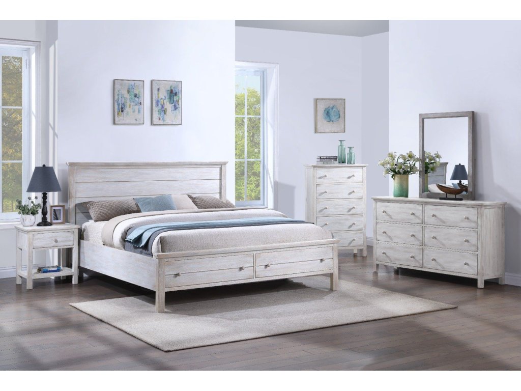 Sea Winds Geneva 2pc Storage Bedroom Set in Distressed White
