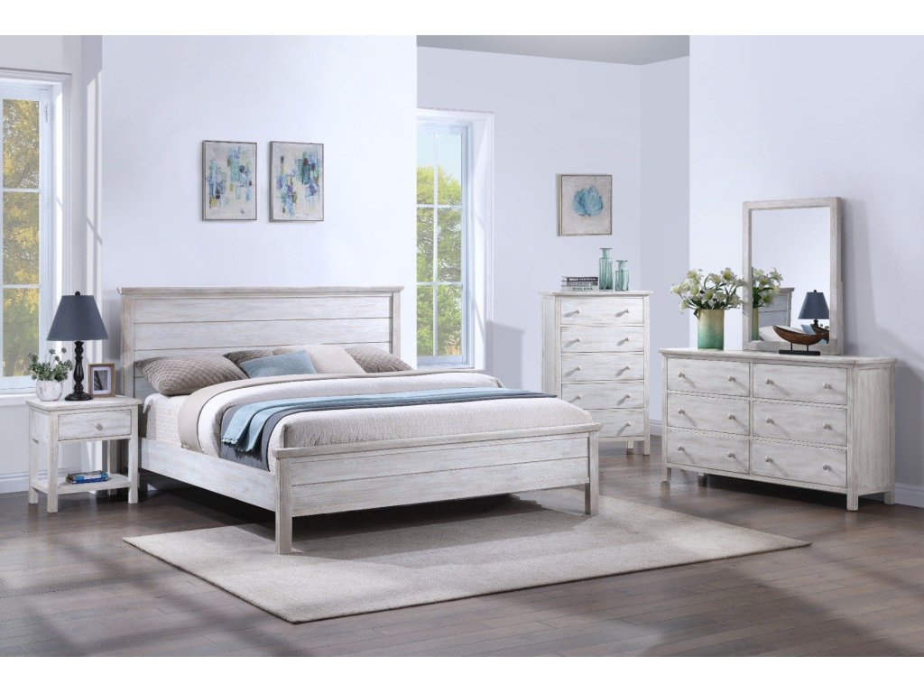 Sea Winds Geneva 2pc Bedroom Set in Distressed White