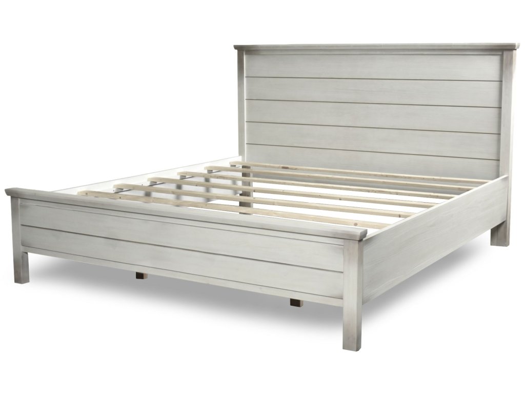 Sea Winds Geneva King Panel Solidwood Bed in Distressed White