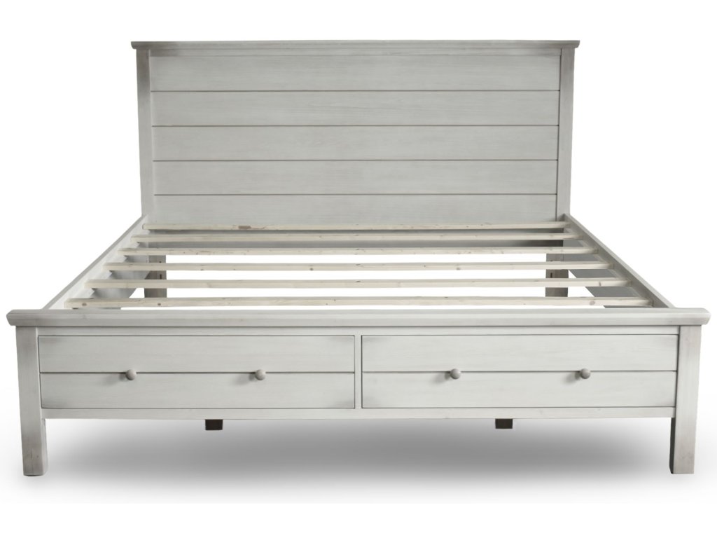 Sea Winds Geneva King Storage Solidwood Bed in Distressed White