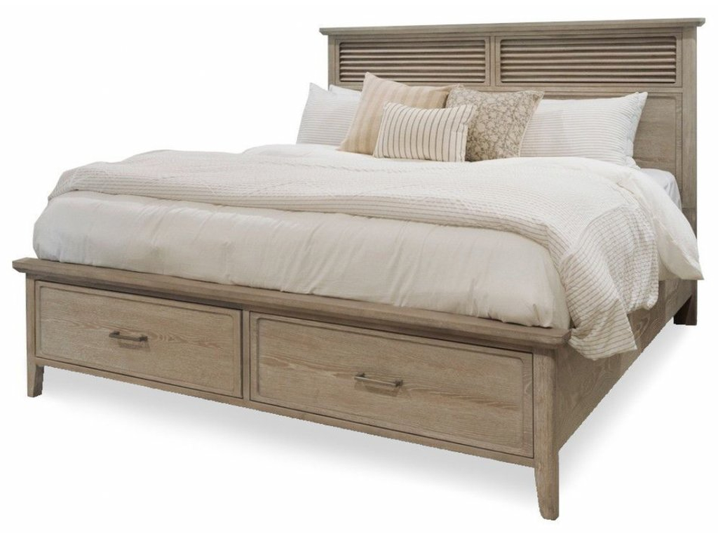 Queen Storage Bed Solidwood Coastal Charm in Glazed Driftwood