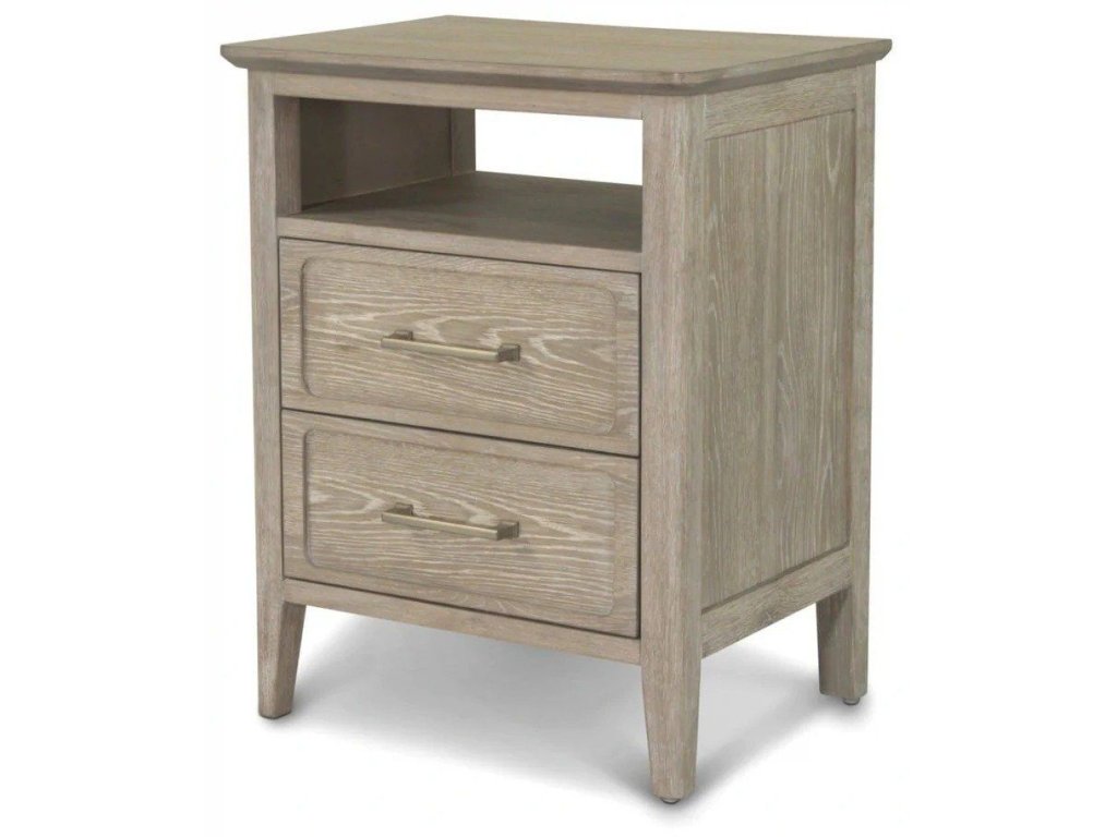 2 Drawer Nightstand with USB AC in Glazed Driftwood