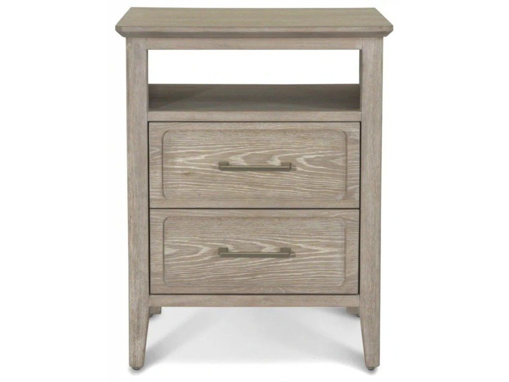 2 Drawer Nightstand with USB AC in Glazed Driftwood - Alternative View