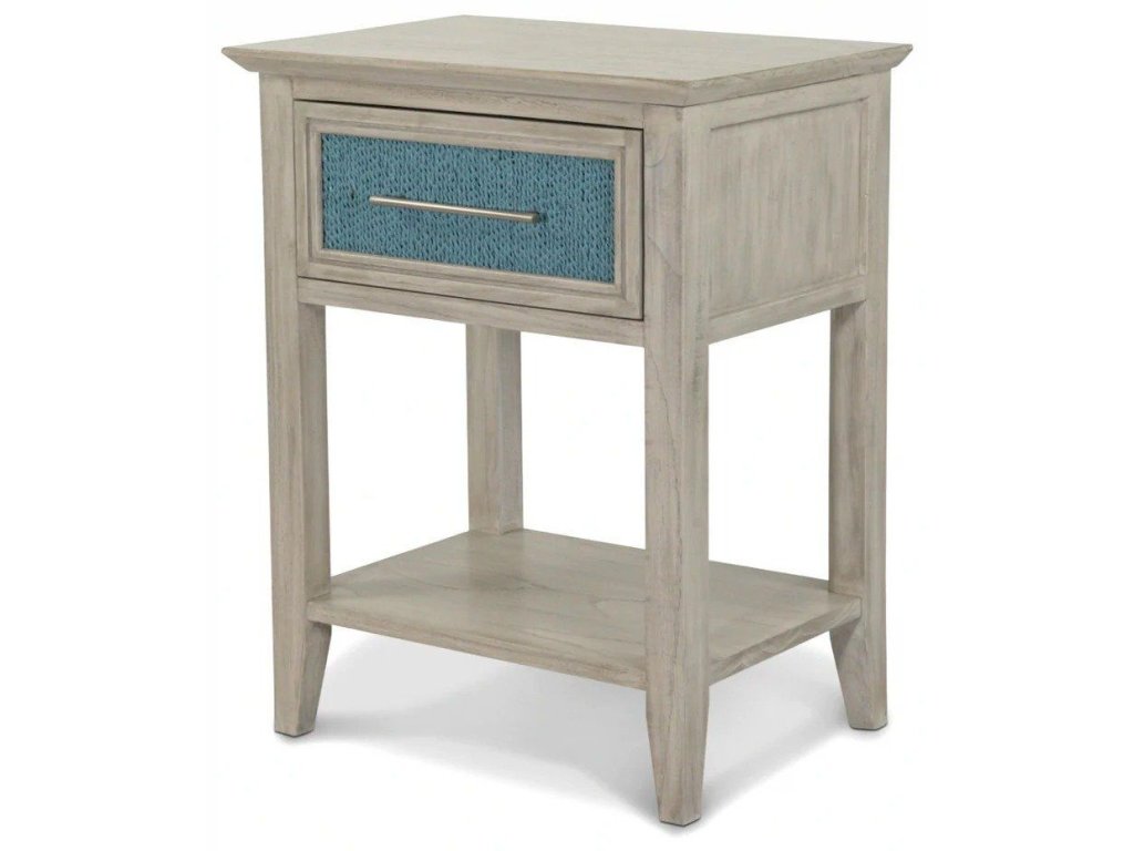 1 Drawer Woven Nightstand with Power and USB A in Ocean Blue/Aged Ivory