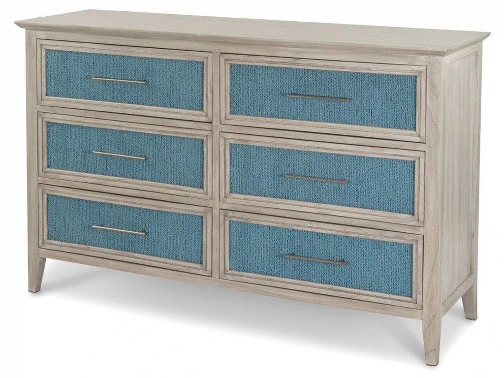 6 Drawer Woven Dresser in Ocean Blue/Aged Ivory