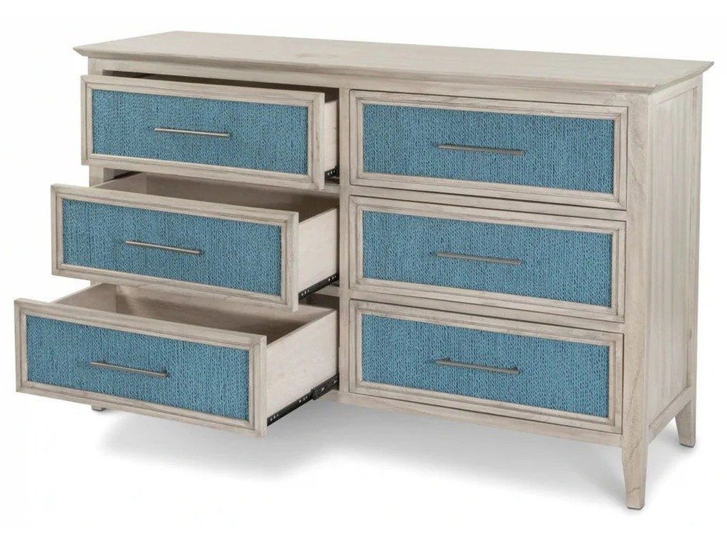 6 Drawer Woven Dresser in Ocean Blue/Aged Ivory