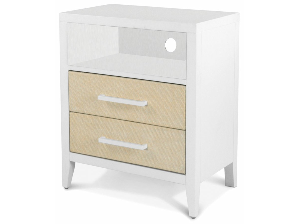 2 Drawer Woven Nightstand with Power and USB AC in Sand and Stark White