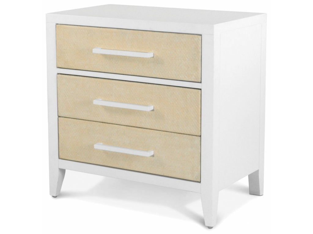 3 Drawer Woven Nightstand with Power and USB C in Sand and Stark White