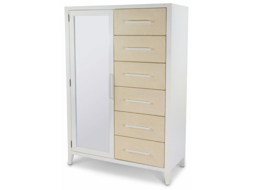 Woven Mirrored Door Chest in Sand and Stark White