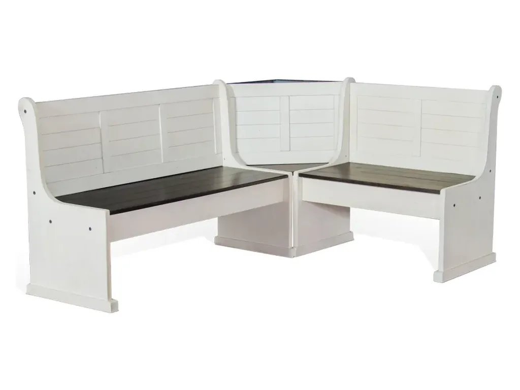 Breakfast Nook Long Bench & Corner Back Wood Seat in European Dark with Cottage White