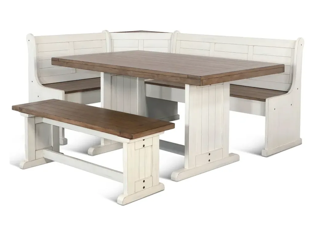 Pasadena Breakfast Nook 4 PC Set in Marble White/Buckskin