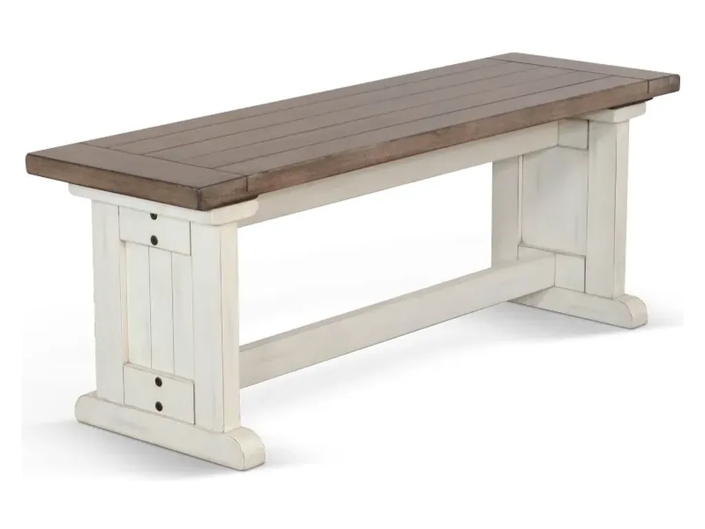 Pasadena Breakfast Nook Side Bench Wood Seat in Marble White/Buckskin