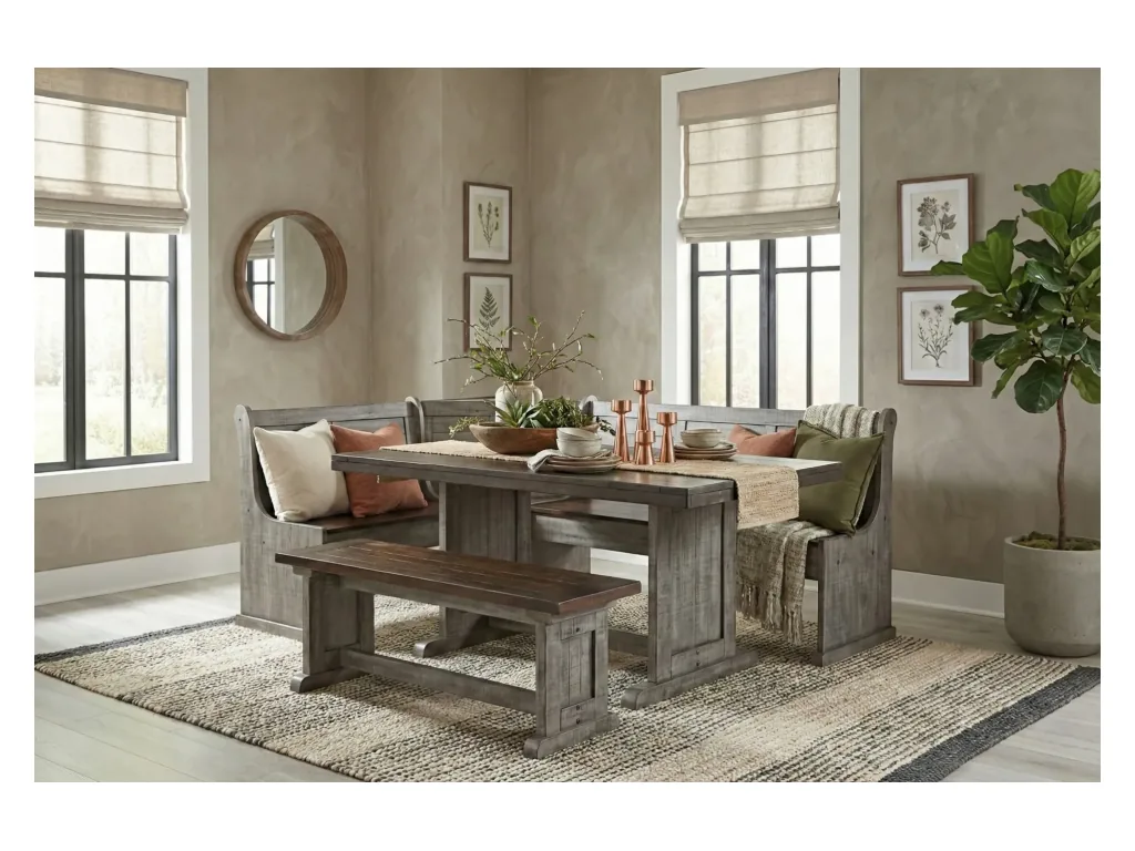 Breakfast Nook Short Bench & Corner Seat Wood Seat in Tobacco/Alpine Gray - primary view